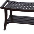 30" Dark Brown Teak Rectangular Shower Bench With Shelf