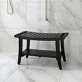 30" Dark Brown Teak Rectangular Shower Bench With Shelf