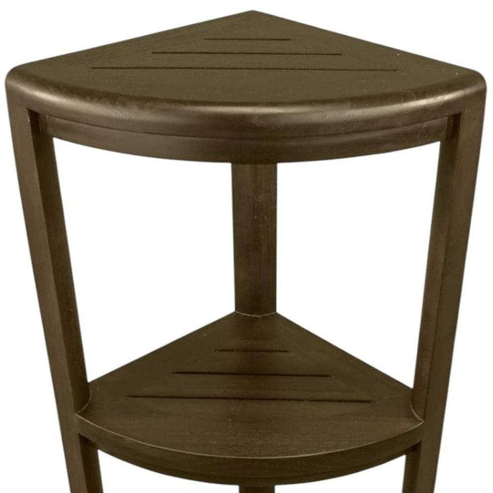 Teak Three Tier Corner Corner Shower Shelf  In  Brown Finish