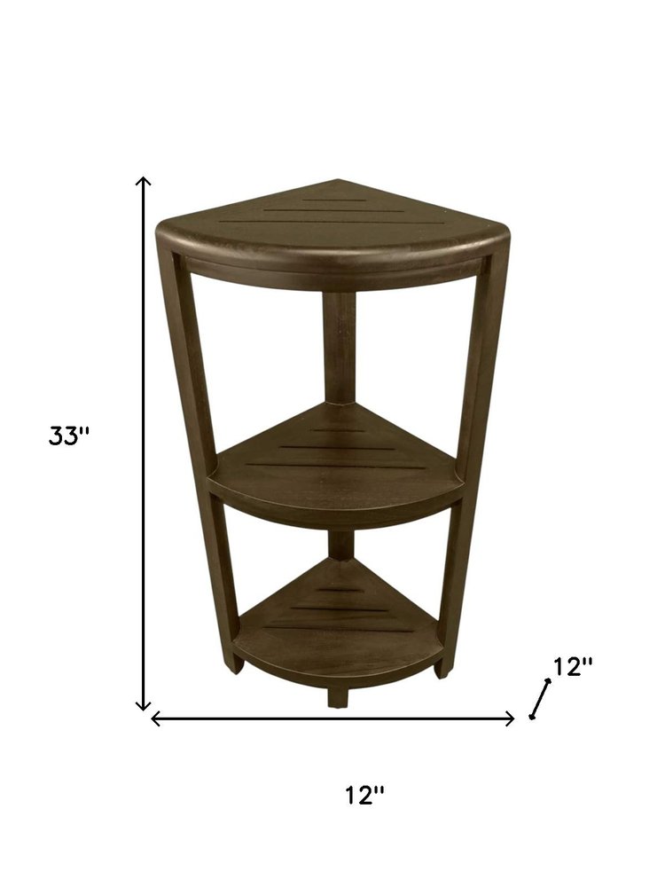 Teak Three Tier Corner Corner Shower Shelf  In  Brown Finish