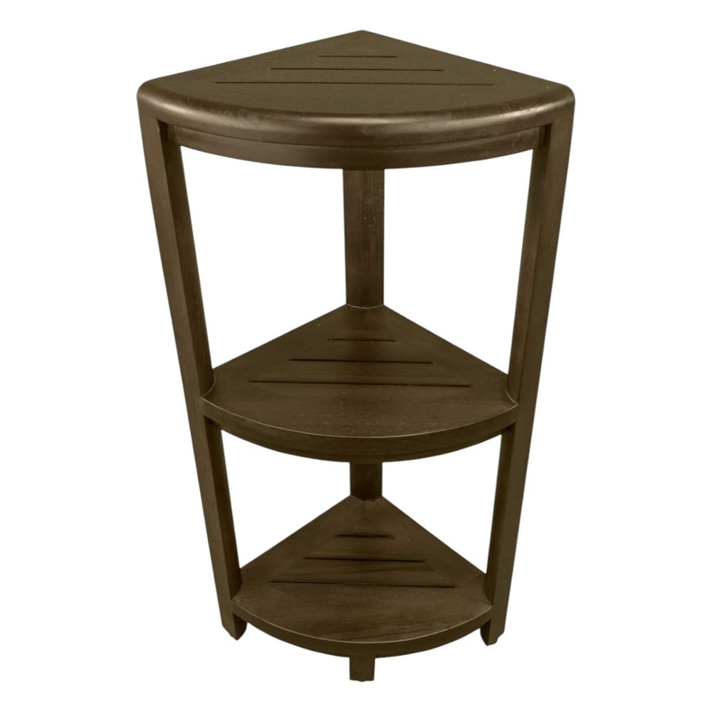 Teak Three Tier Corner Corner Shower Shelf  In  Brown Finish