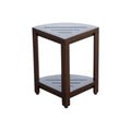Compact Triangular Teak Shower Outdoor Bench With Shelf In Brown Finish