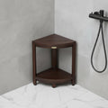 Compact Triangular Teak Shower Outdoor Bench With Shelf In Brown Finish