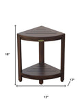 Compact Triangular Teak Shower Outdoor Bench With Shelf In Brown Finish