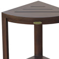 Compact Triangular Teak Shower Outdoor Bench With Shelf In Brown Finish