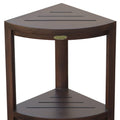 Compact Triangular Teak Shower Outdoor Bench With Shelf In Brown Finish