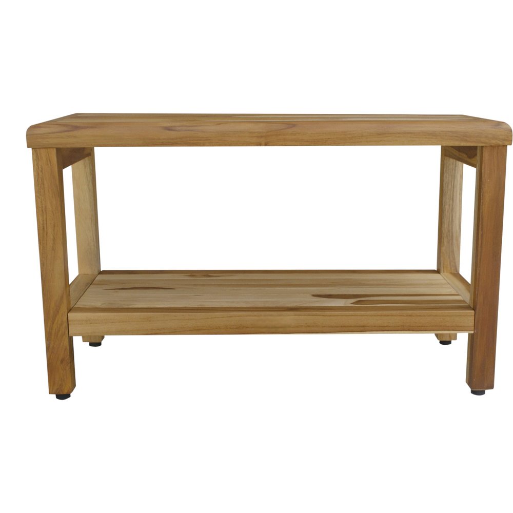 Rectangular Teak Shower Bench With Shelf In Natural Finish