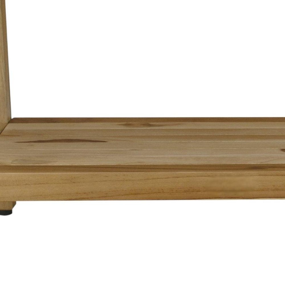 Rectangular Teak Shower Bench With Shelf In Natural Finish