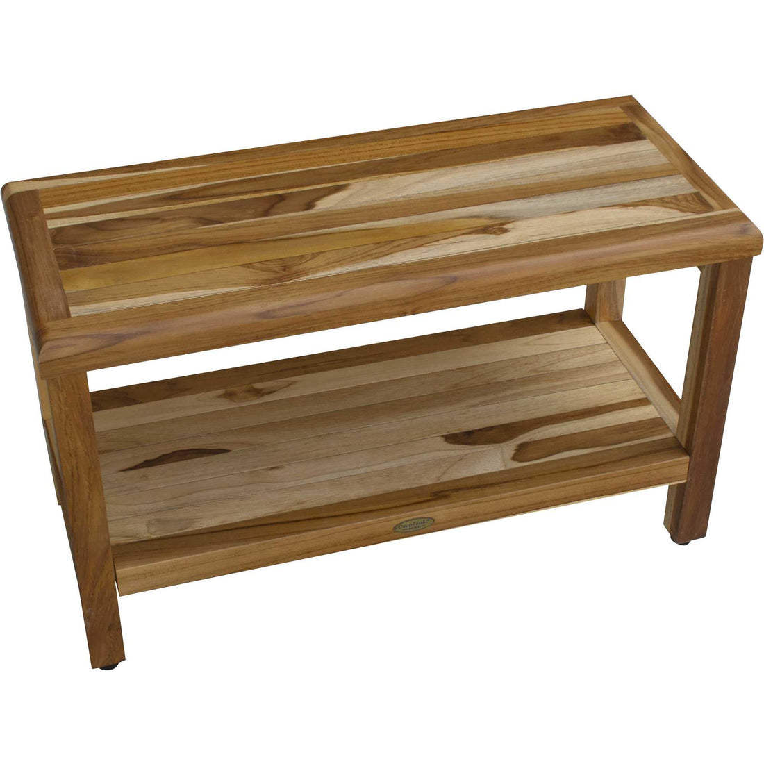 Rectangular Teak Shower Bench With Shelf In Natural Finish