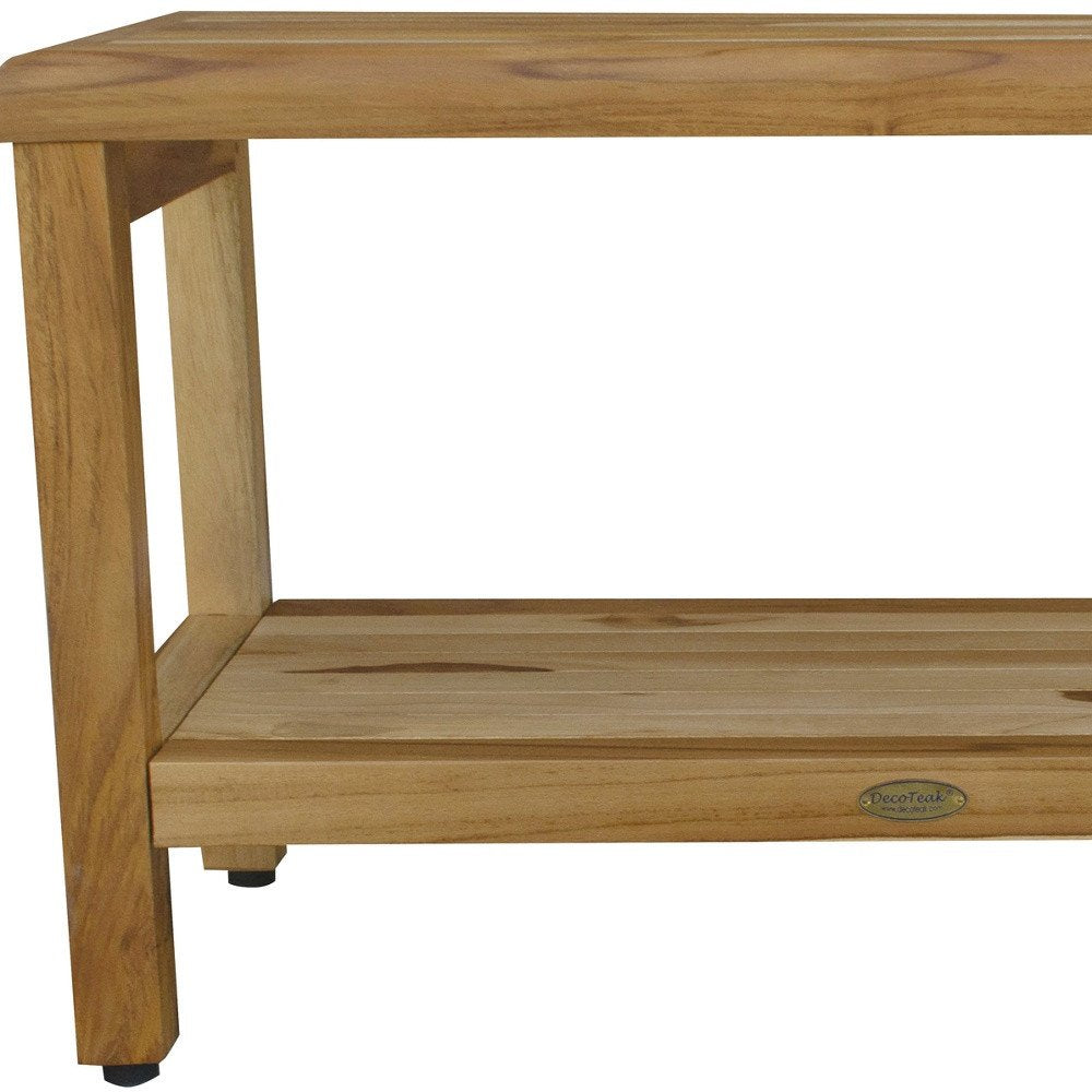 Rectangular Teak Shower Bench With Shelf In Natural Finish