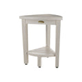 Compact Teak Corner Shower Stool With Shelf In Whitewash Finish