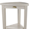 Compact Teak Corner Shower Stool With Shelf In Whitewash Finish