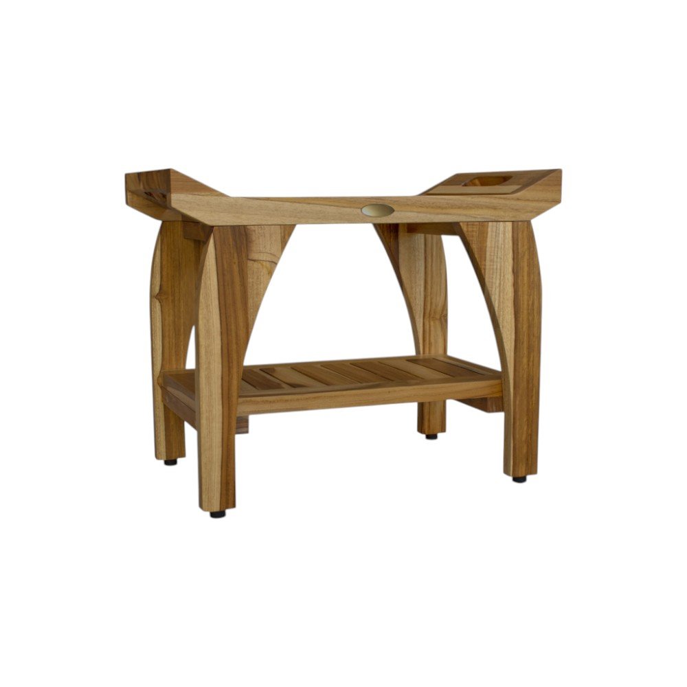 Compact Rectangular Teak Shower Bench With Handles In Natural Finish