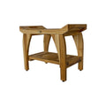 Compact Rectangular Teak Shower Bench With Handles In Natural Finish