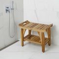 Compact Rectangular Teak Shower Bench With Handles In Natural Finish
