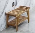 29" Teak Rectangular Shower Outdoor Bench With Handles In Natural Finish