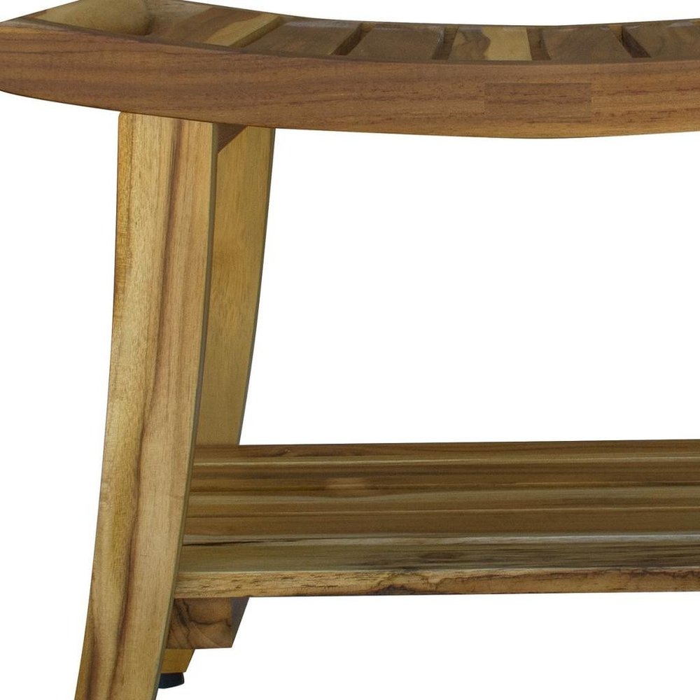 Contemporary Teak Shower Bench With Shelf In Natural Finish