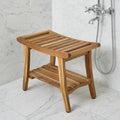 Contemporary Teak Shower Bench With Shelf In Natural Finish