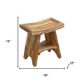 Compact Curvilinear Teak Shower Outdoor Bench With Shelf In Natural Finish