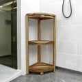 33" Natural Teak Corner Shower Bench With Shelf
