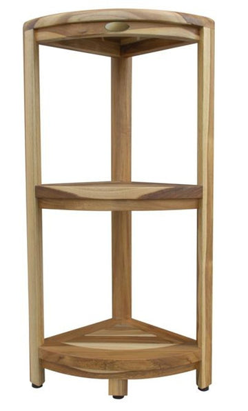 33" Natural Teak Corner Shower Bench With Shelf