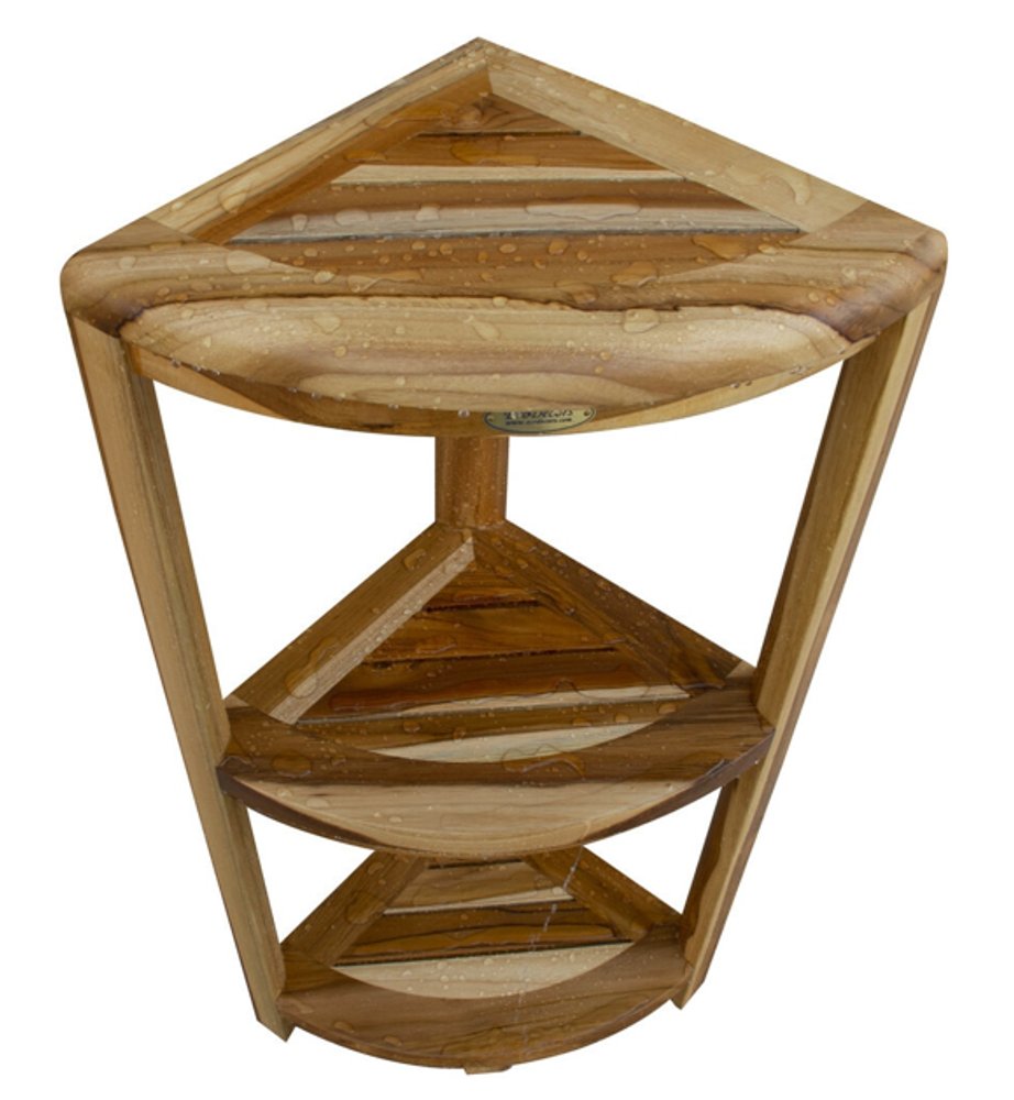 33" Natural Teak Corner Shower Bench With Shelf
