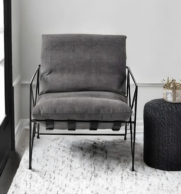 30" Gray And Black Linen Lounge Chair