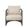30" Cream and Brown Fabric Distressed Arm Chair
