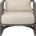 30" Cream and Brown Fabric Distressed Arm Chair