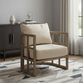 30" Cream and Brown Fabric Arm Chair