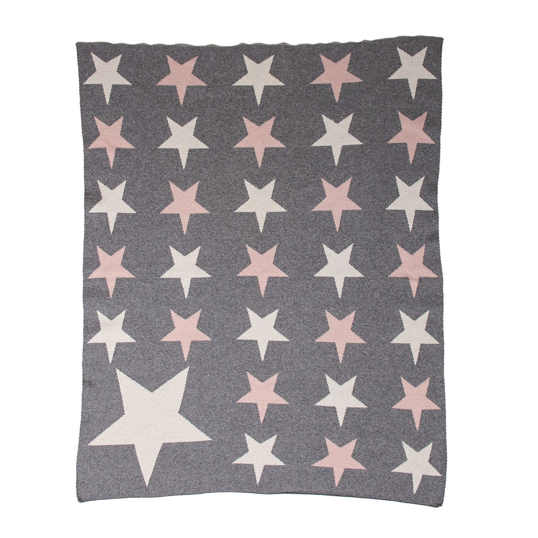 Grey Ivory And Pink Stars Knitted Baby Blanket