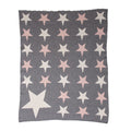 Grey Ivory And Pink Stars Knitted Baby Blanket