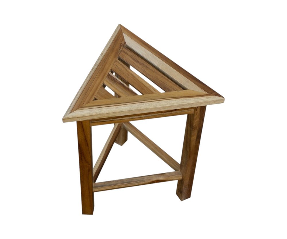 15" Brown Teak Corner Shower Bench