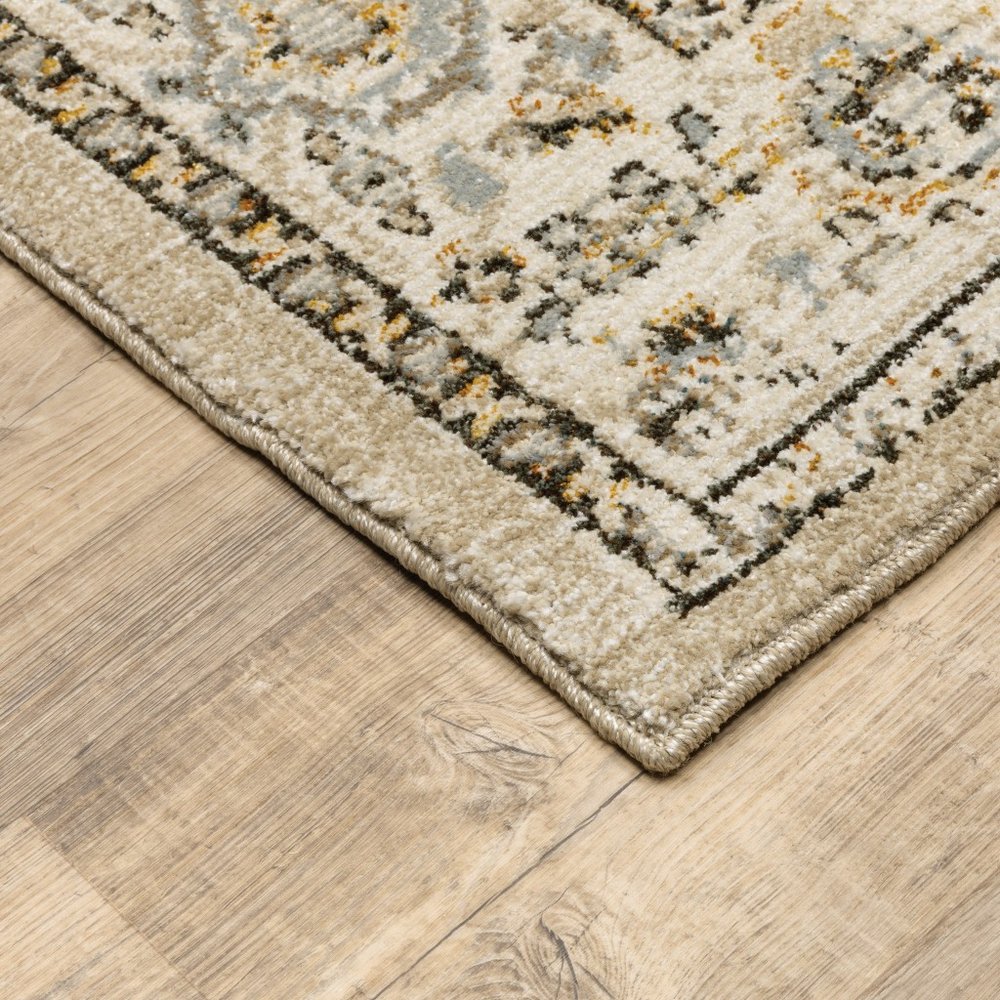 8' Beige And Ivory Medallion Runner Rug