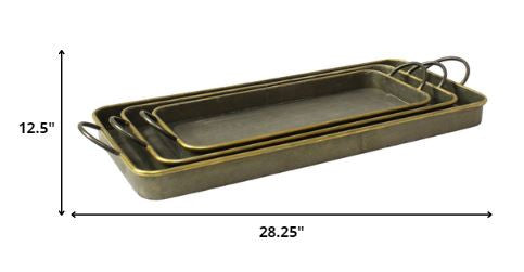 Set of Three Brass and Gray Tin Serving Tray