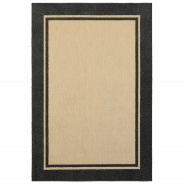 4' X 5' Beige and Black Indoor Outdoor Area Rug