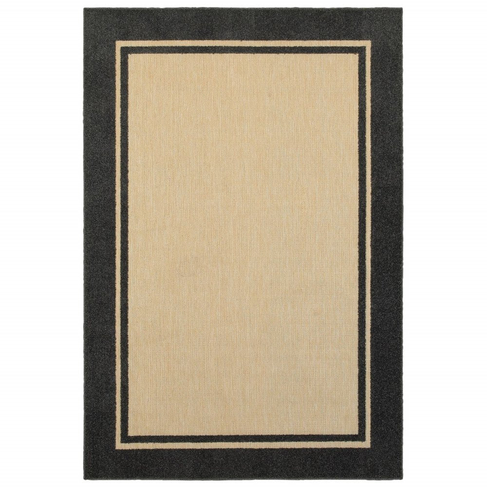 8' X 11' Beige And Black Indoor Outdoor Area Rug