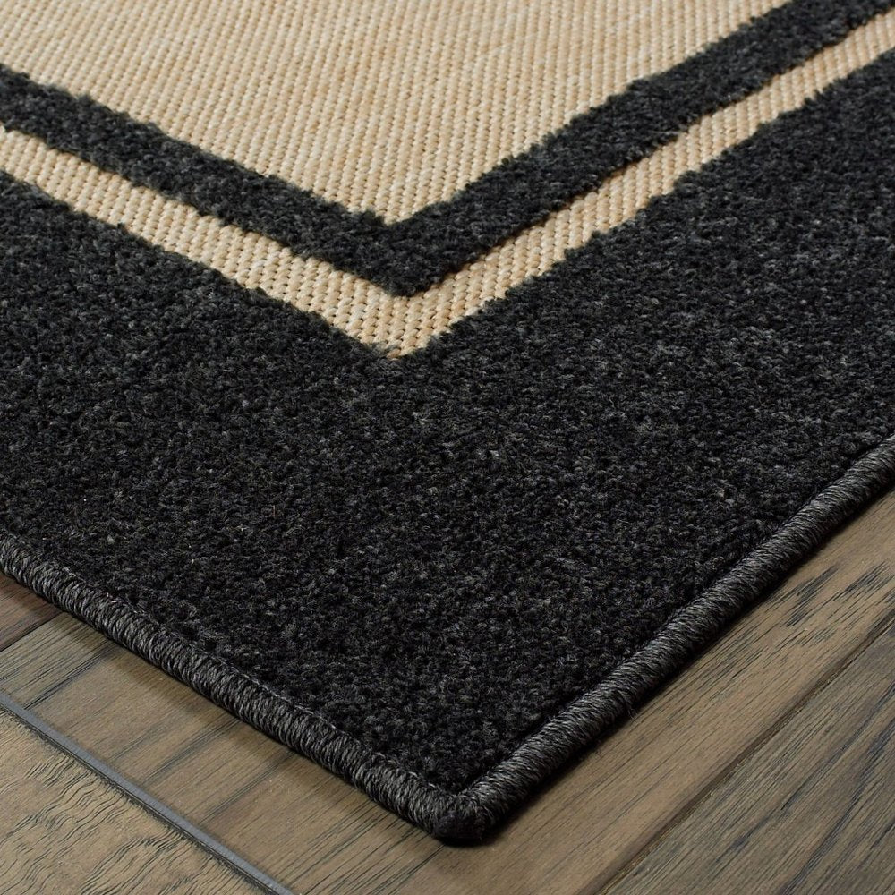 8' X 11' Beige And Black Indoor Outdoor Area Rug