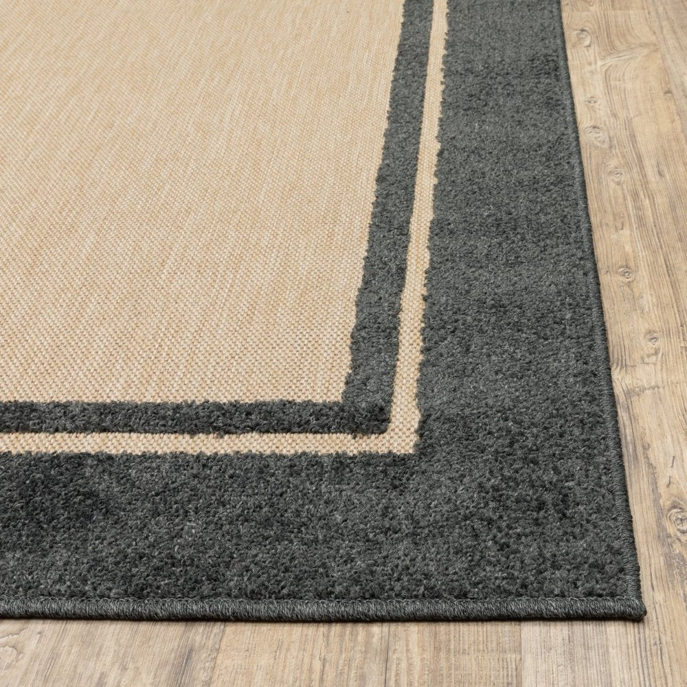 8' X 11' Beige And Black Indoor Outdoor Area Rug