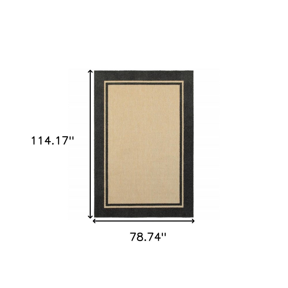 8' X 11' Beige And Black Indoor Outdoor Area Rug