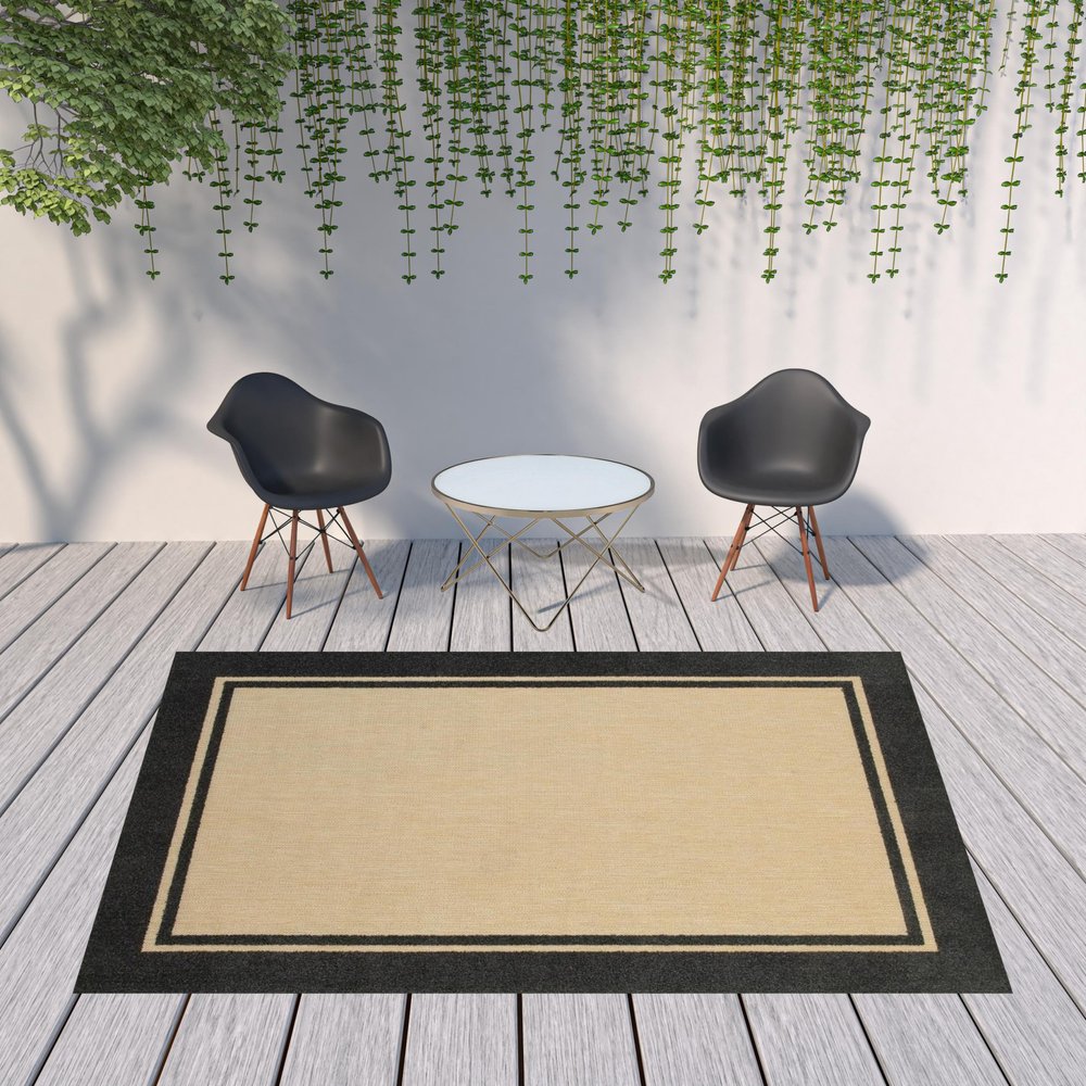 7' X 10' Beige And Black Indoor Outdoor Area Rug