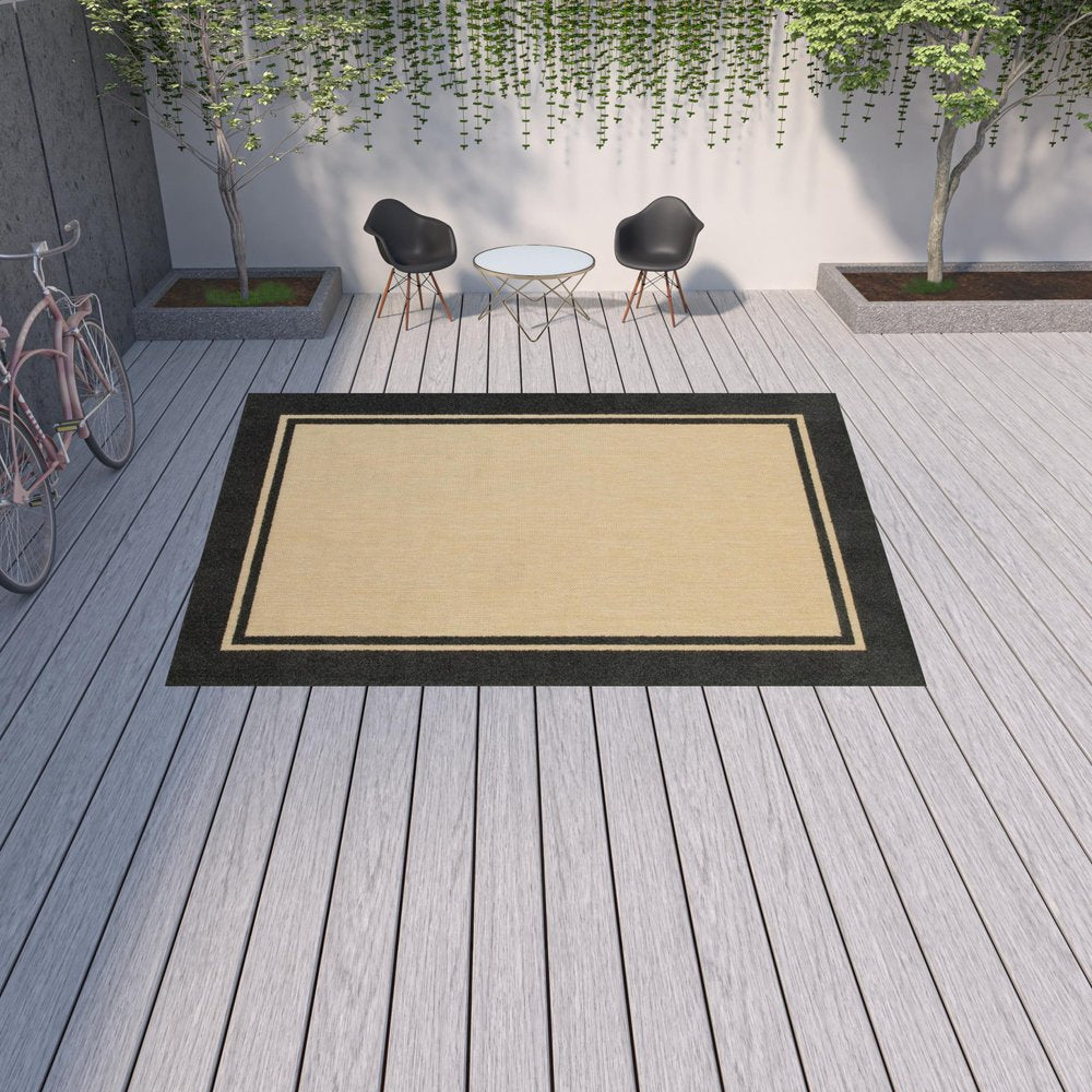 7' X 10' Beige And Black Indoor Outdoor Area Rug