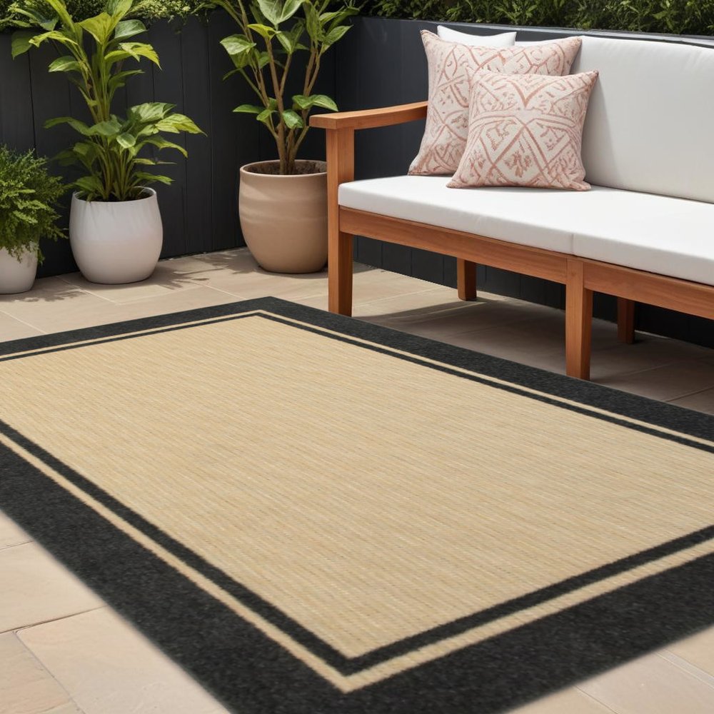 7' X 10' Beige And Black Indoor Outdoor Area Rug