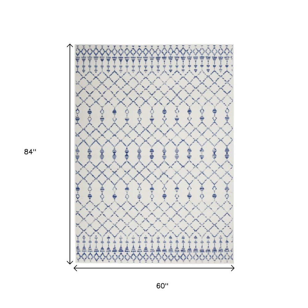 6' X 9' Ivory And Blue Geometric Area Rug