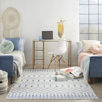 6' X 9' Ivory And Blue Geometric Area Rug