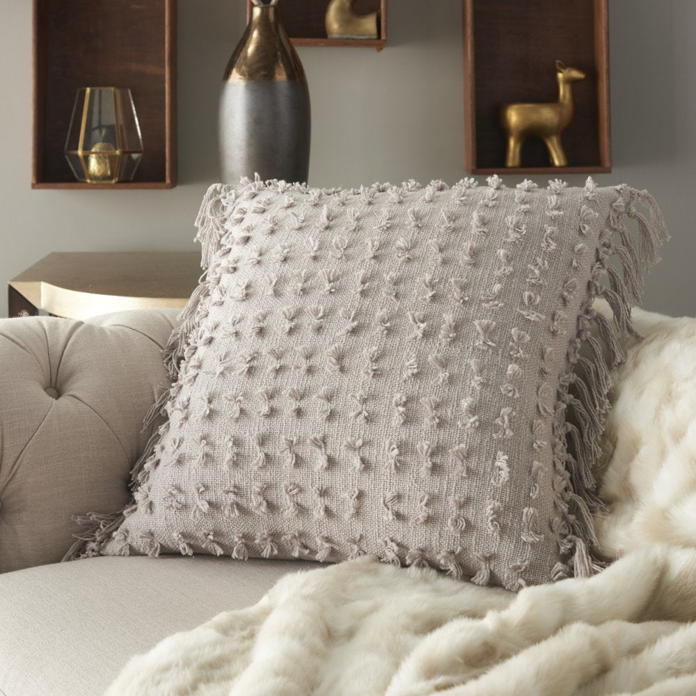 Tassel Detailed Gray Throw Pillow