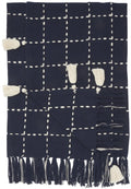 Navy And White Stitched Square Pattern Cotton Throw Blanket