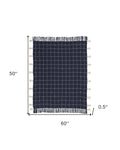 Navy And White Stitched Square Pattern Cotton Throw Blanket