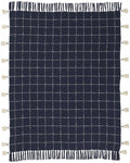 Navy And White Stitched Square Pattern Cotton Throw Blanket