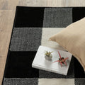 8' Ivory And Black Gingham Runner Rug